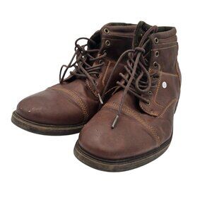 Mens Brown Lace-Up Ankle Boots Size 10.5 Leather Casual Durable Shoes